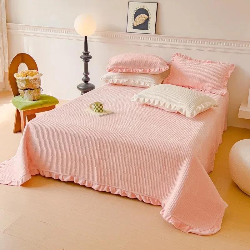 Copriletto di lusso in puro cotone 2024, lavaggio ad acqua, coperta copriletto a tinta unita, lenzuolo in cotone spesso, copriletto in pile