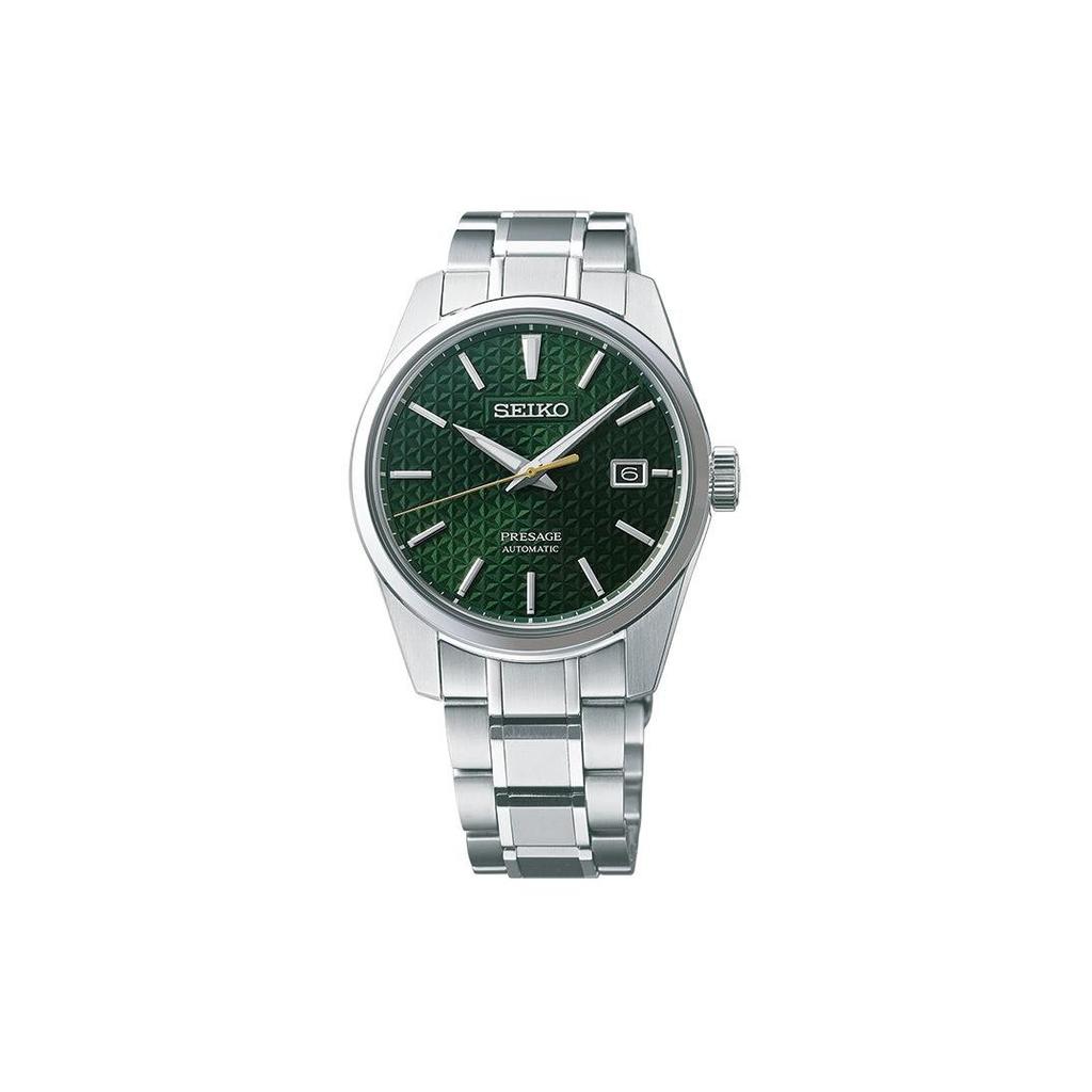 Seiko Presage Series 100M Water Resistant Date Display Large Three Hands Green Snowflake Dial Mechanical Movement Stainless Steel Bracelet SPB169J1