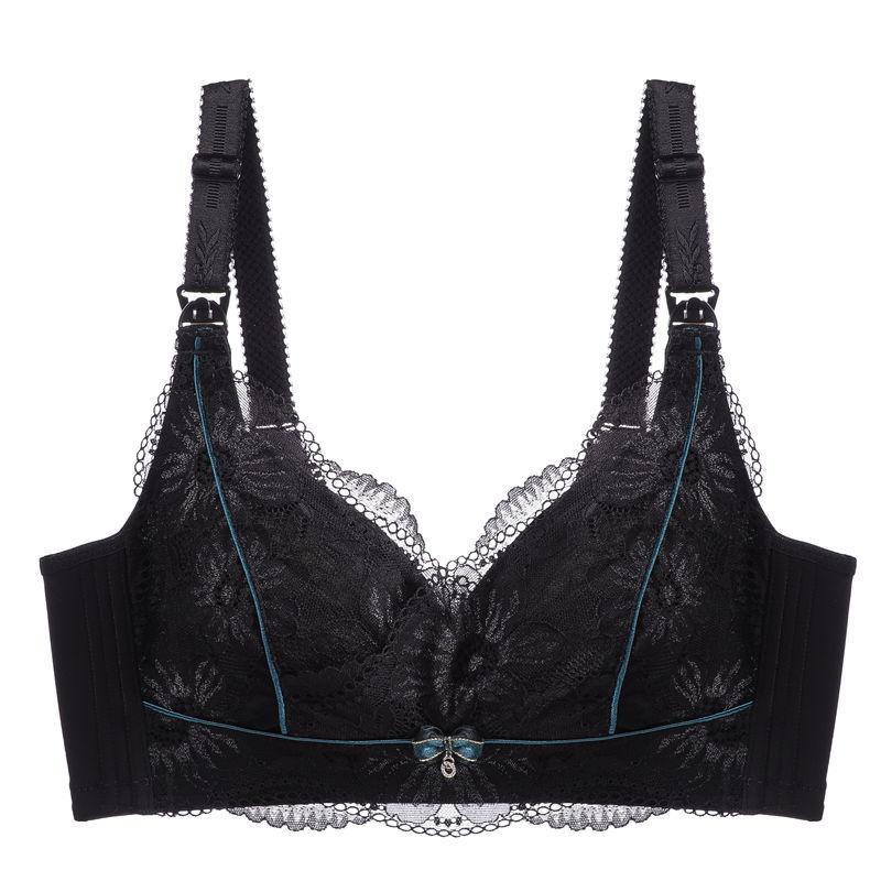 Contrasting Color Full Cup Large Chest Small Breastfeeding Bra Pregnant Women Thin Large Size Gather Upper Support Adjustment Breastfeeding Underwear
