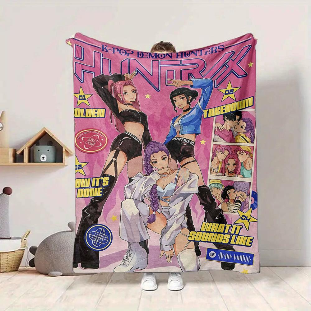 1pc K Pop Demon Hunters Flannel Blanket, Soft Skin Friendly with Digital Printing, Various Sizes Available for Family, Friends, Birthday
