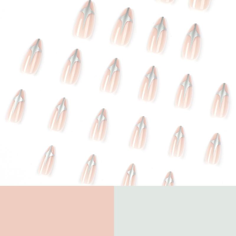 Nail Art Wear Nail Medium and Long Simple Nude Silver Starlight Nail Art Patch Wear Nail Art Finished Product