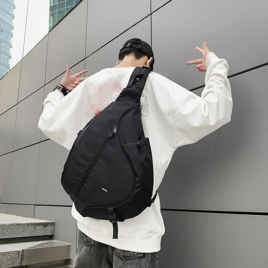 Large Black Sling Bag Waterproof Sling Backpack Oxford Fabric Outdoor Sports Chest Bag for Men Women