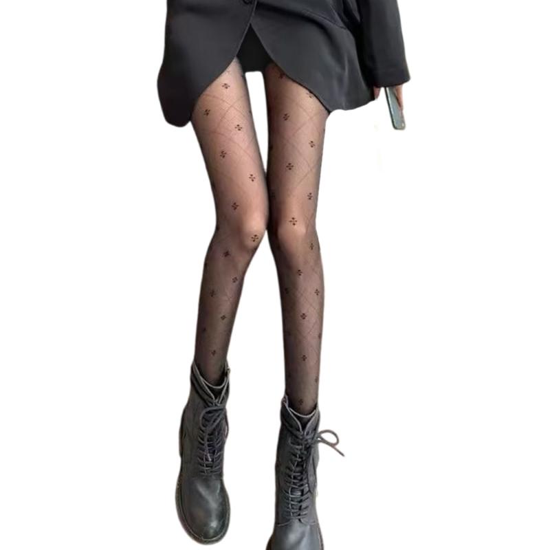 Women's Four Leaf Pattern Pantyhose Stretchy Soft Nylon Stockings Sheer Mesh Tights For Daily Wear And Special Event