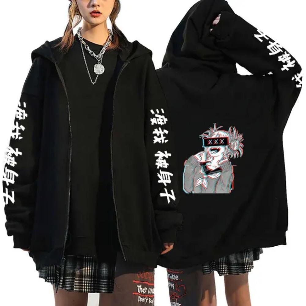 Hot Anime My Hero Academia Himiko Toga Graphic Print Hooded Men Women Zipper Hoodies Oversized Sweatshirt Harajuku Zip Up Jacket