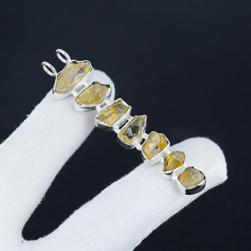 Natural Citrine Raw Gemstone Silver Pendant in 925 Sterling Silver - Handmade Design, Everyday Wear Jewelry Wadding Gift