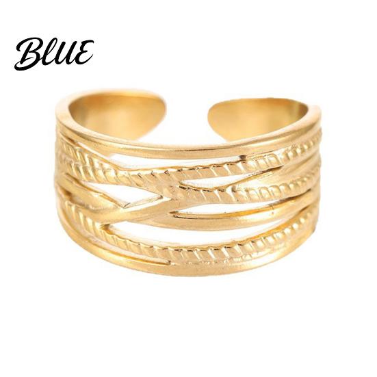 Stainless Steel Finger Band Thumb Ring Geometric Lines Shape Adjustable