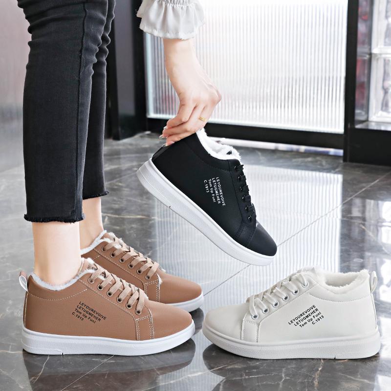 Neue Winter Samt Flache Sneaker für Damen Modische und Bequeme Schneeschuhe Verdickt und Warm Studenten Freizeit Baumwollschuhe