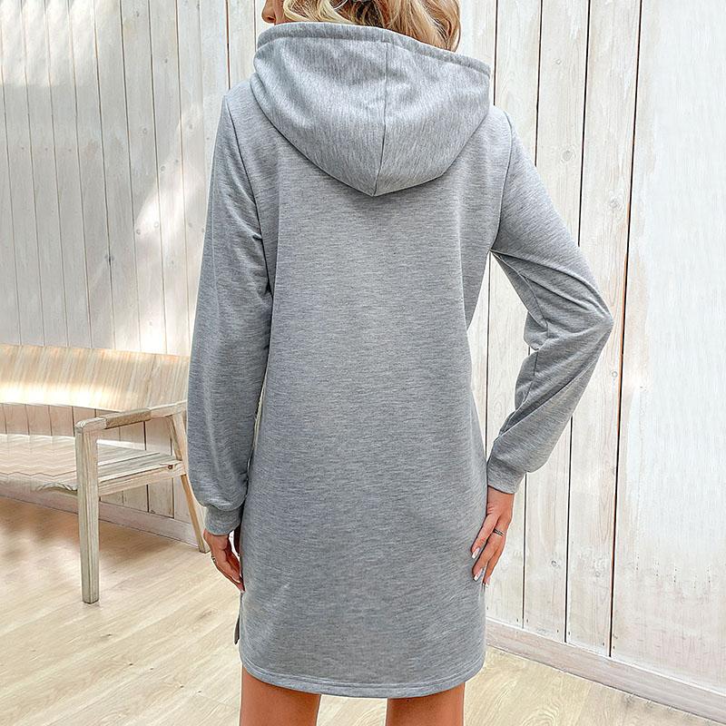 YYFS Women's Fashion Casual Solid Color Stripe Print Autumn Winter Long Sleeve Hooded Sweaters Dresses