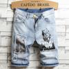 Japanese Fashion Brand Patch Printed Denim Shorts Men's Small Straight Leg Loose Fitting Horse Pants Men's Denim Shorts Mid Pants