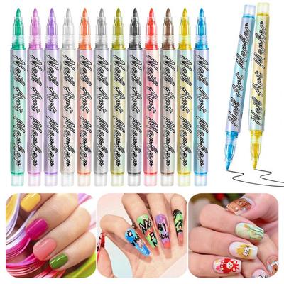 12 Colors 3D Nail Art Markers Polish Pen Nail Art Pens Set Quick Drying Graffiti Dotting Pen Drawing Painting Liner Brush