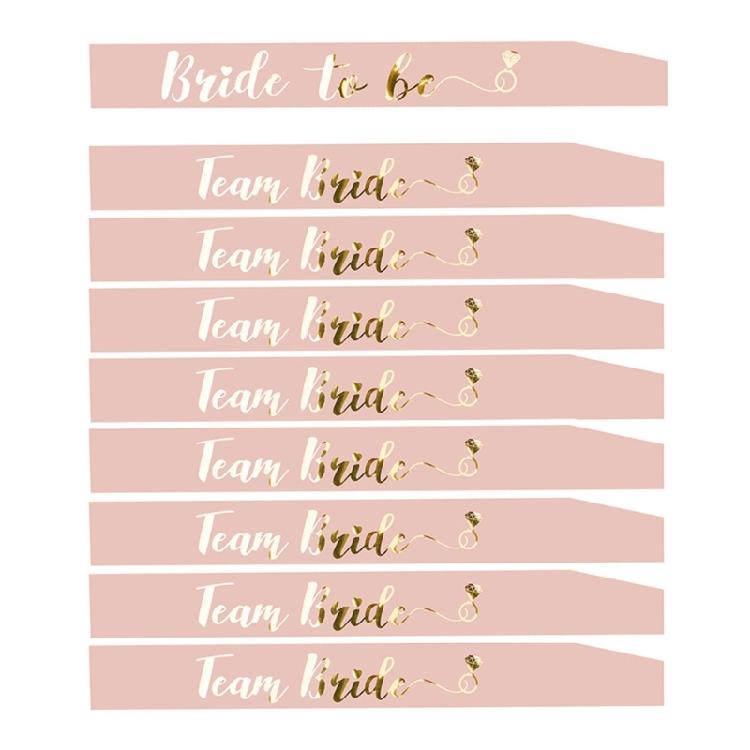 Satined Bridal Shower Sash Collection 9Pieces Wedding Decoration and Bridesmaid Gift Essential Team Bride Shoulder Strap