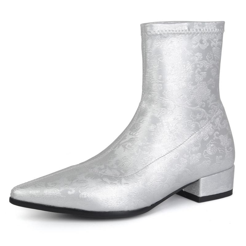 

Элегантные женские ботильоны Осенне-зимняя обувь 2024 Роскошные серебристые шелковые короткие ботинки Низкий каблук Обувь Туфли Женские Большой размер 42 серебряный