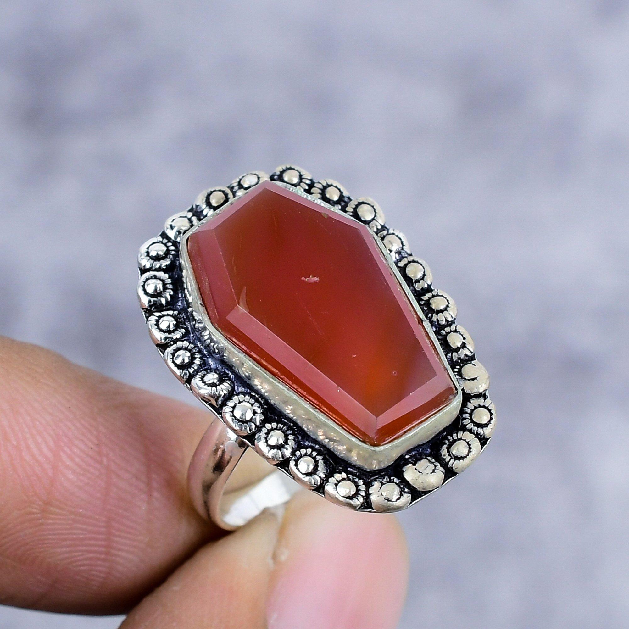 

Carnelian Gemstone Handmade 925 Sterling Silver Jewelry Ring Size 8 M-2611