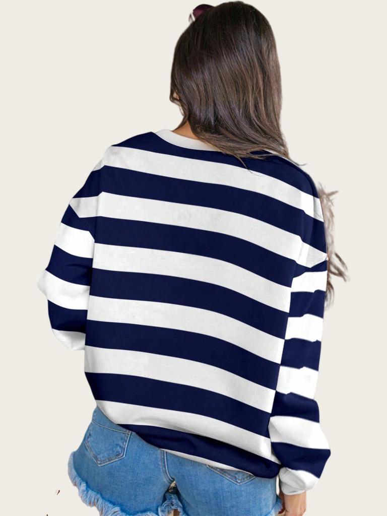 Women's Plus Size Color Block Striped Crew Neck Pullover - Autumn 2025 Collection