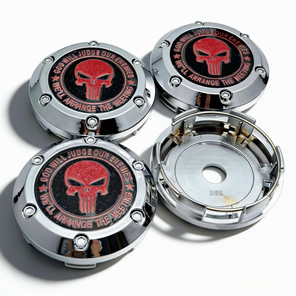 4pcs Skull Logo Badge Emblem Car Wheel Center Caps 66MM Clips 62MM Rim Hubcaps Dust Cover Wheels Cap Hub Replace Car Accessories