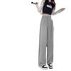Petite Gray Wide Leg High Waist Pants for Women - Spring/Autumn
