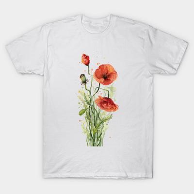 T-Shirt Damen Rote Mohnblumen Harajuku Print Kawaii T-Shirt Sommer Kurzarm Damen T-Shirt Top Tee