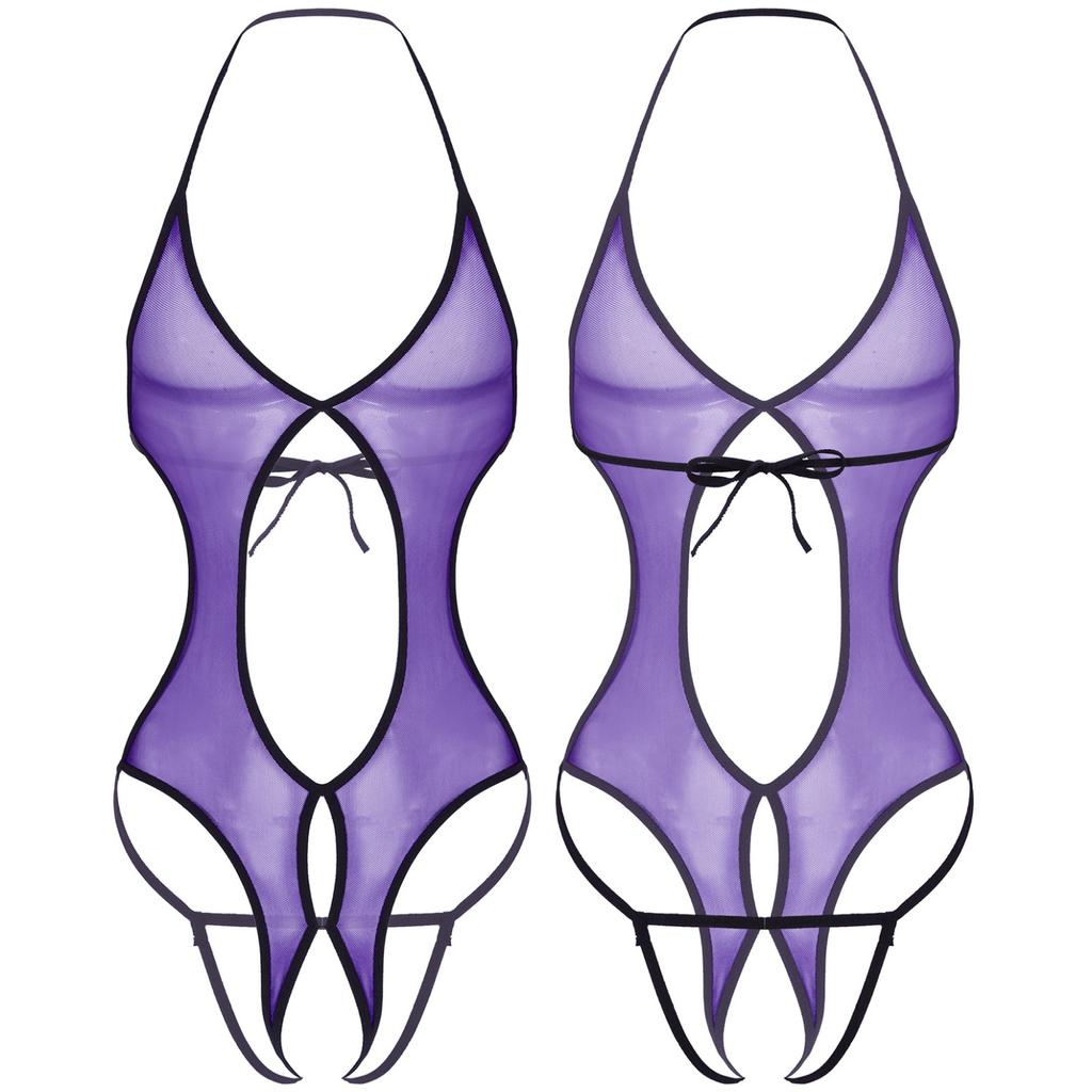 Men's Mesh Transparent Sissy Bodysuit Sexy Lingerie Open Crotch Underwear