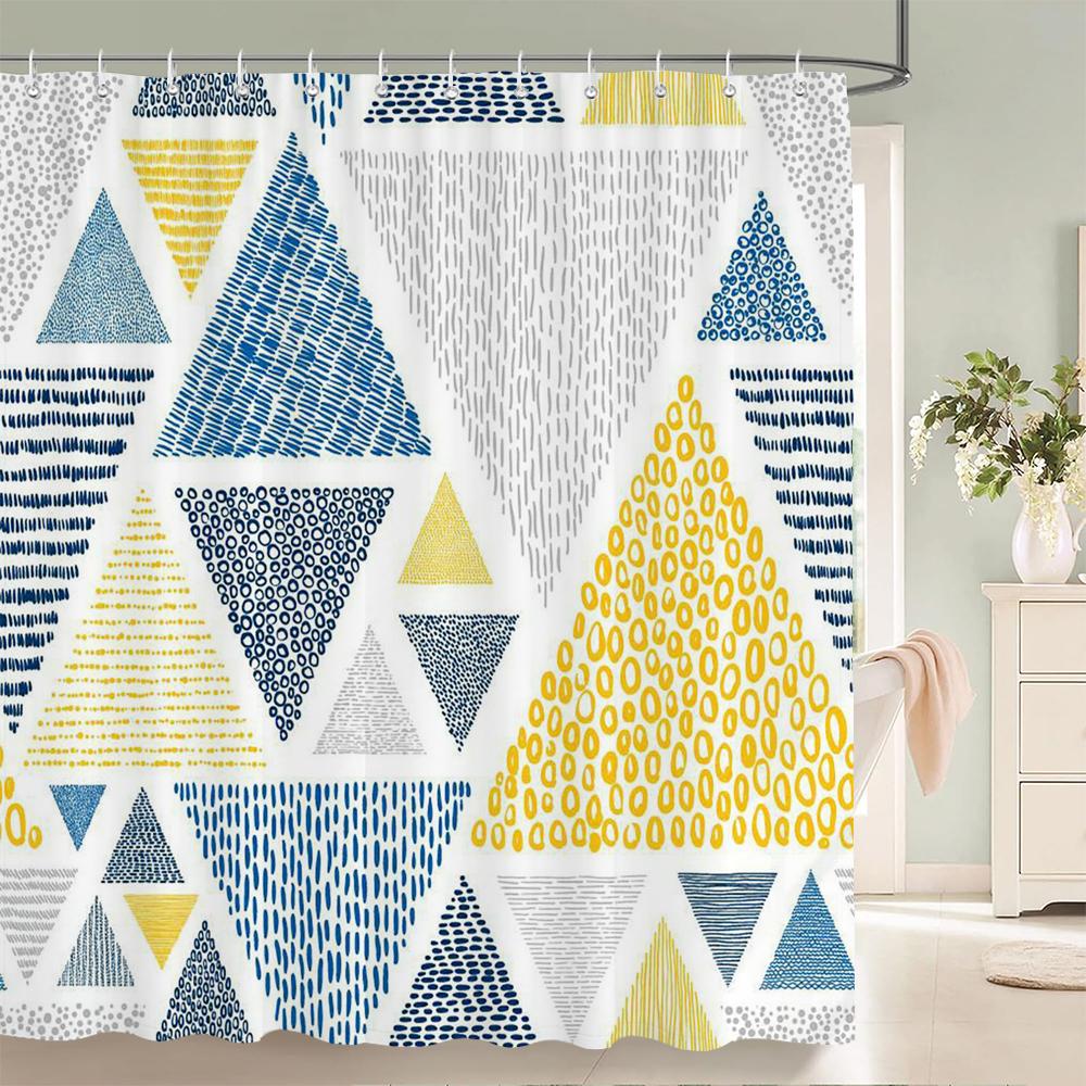 Tenda da Doccia Impermeabile con 12 Ganci Tende da Bagno Stampate Geometriche Classiche Tessuto in Poliestere Colorato Decorazione per Vasca da Bagno