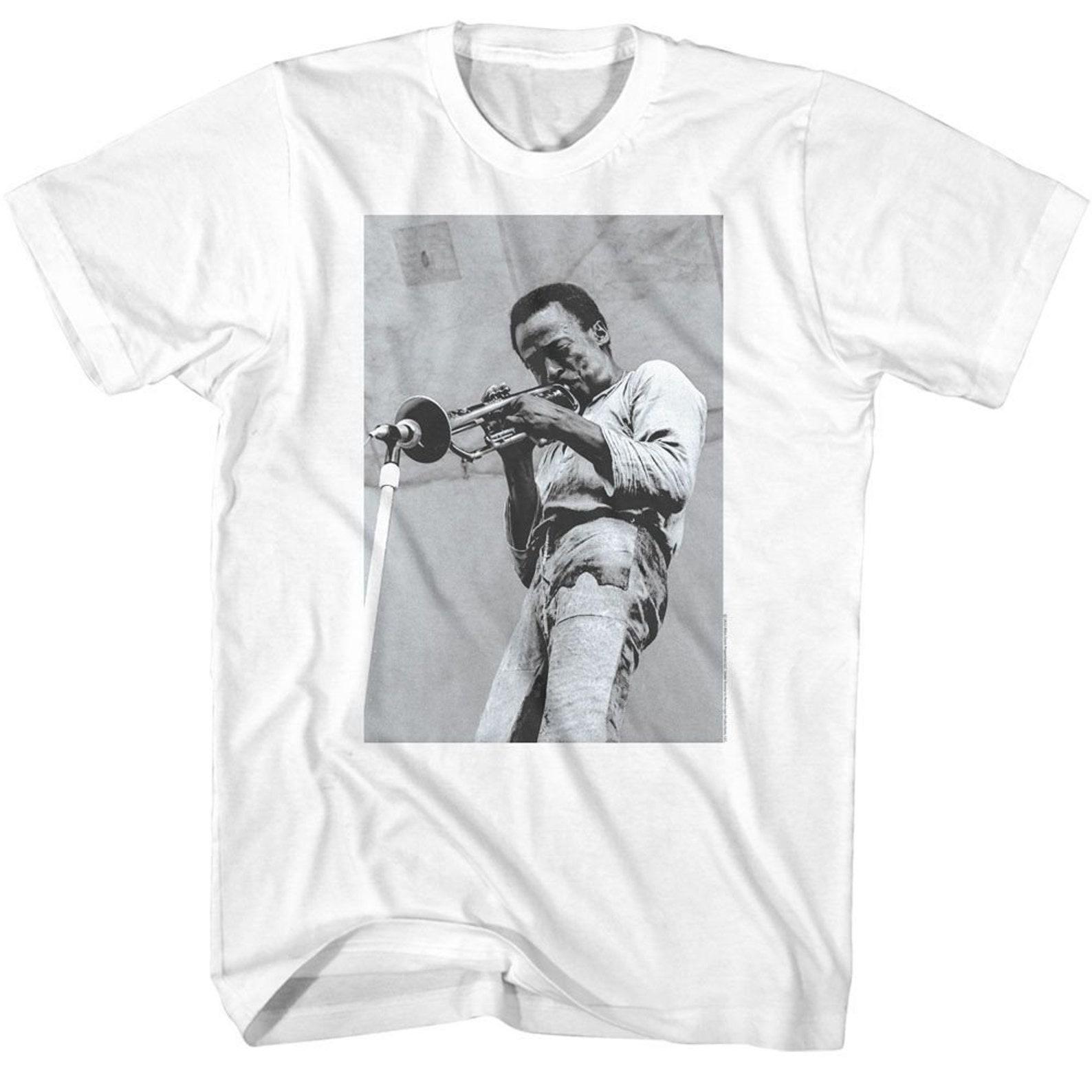 Miles Davis Trumpet Into Mic White T-Shirt S