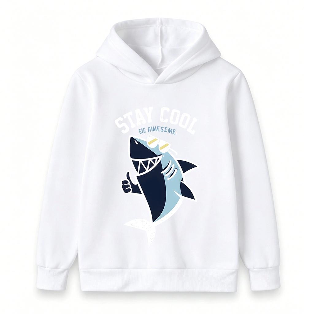 Kids Boys Girls Hoodie, Cool Shark Stay Cool Print Casual Pullover Hooded Sweatshirt for Daily Wear