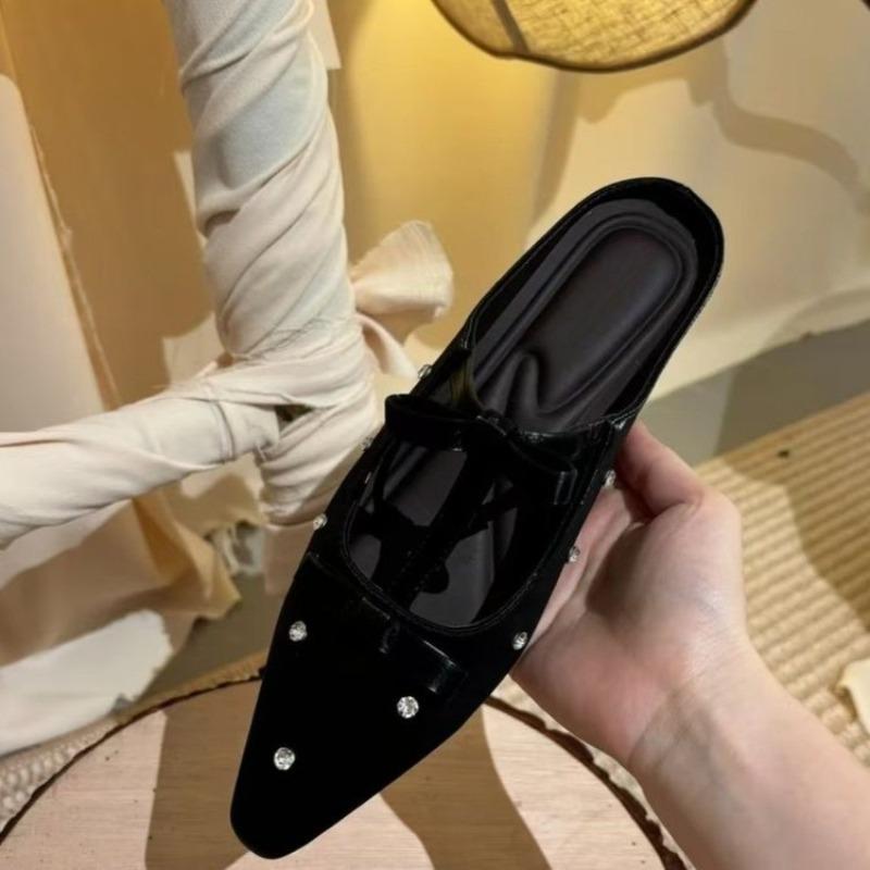 

Мода Новый Стиль Популярный Клепка Острый Носок Тонкий Каблук Баотоу Полушлепанцы Женские Средний Каблук Мелкий Вырез Ленивые Туфли Мюли Zapatos Mujer 35 чёрный