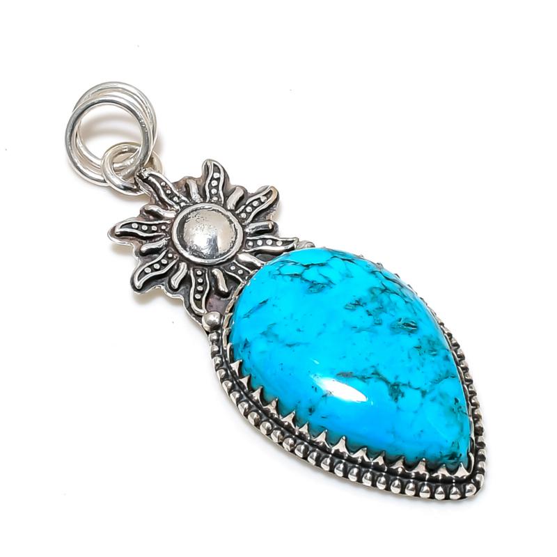 Pendentif Pierre Précieuse Turquoise Naturelle Argent Sterling 925 - Design Fait Main, Bijou à Porter au Quotidien, Pendentif Turquoise Unique Cadeaux de Mariage