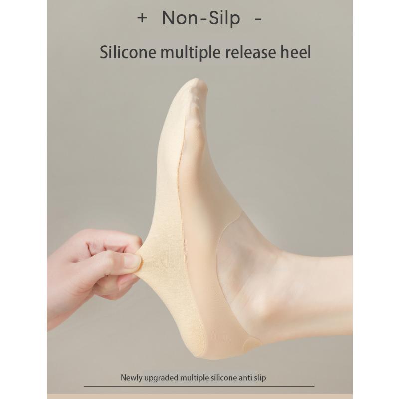 5 perechi de șosete anti-alunecare din silicon invizibil de vară. Șosete ultra-subțiri, respirabile, de culoare uni, mătase de gheață, decoltate, pentru bărci