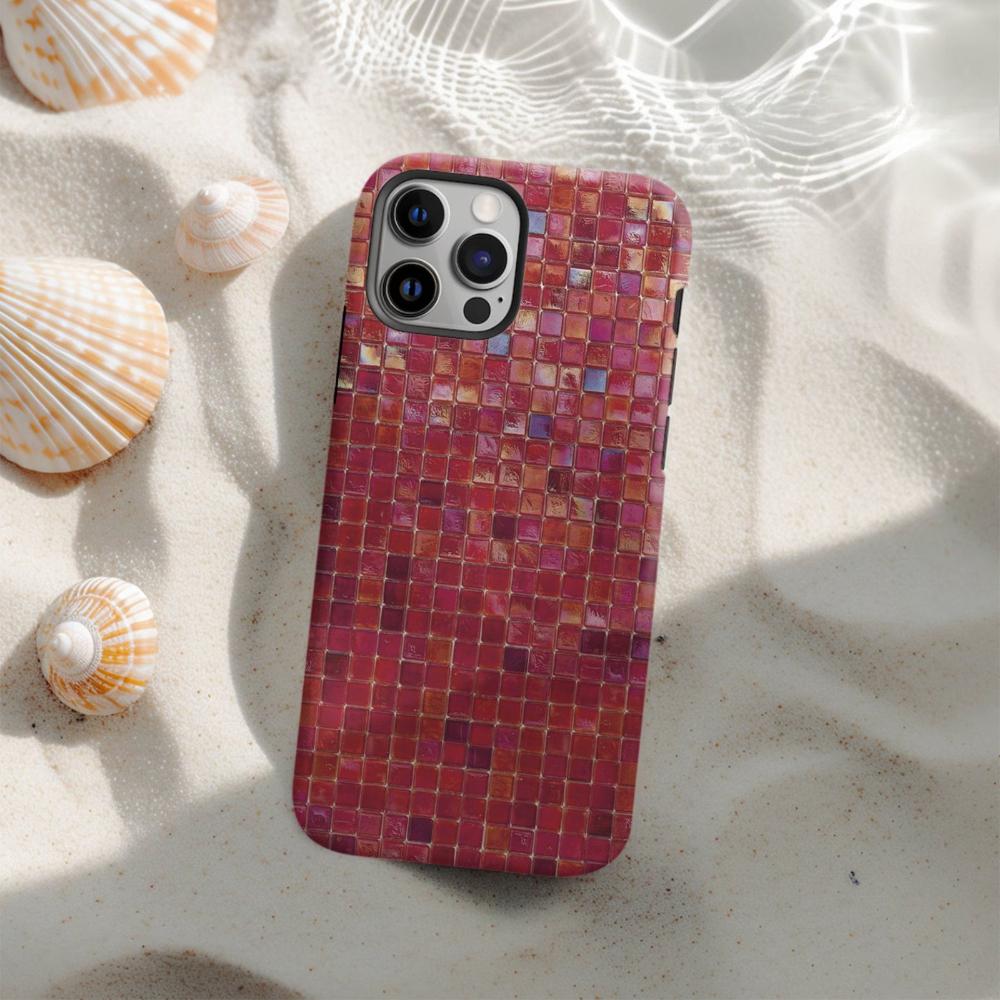Deep red glass printed pattern phone case suitable for iPhone 17 16 15 14 13 12 11 Pro/Max/Plus anti drop 2-in-1 back cover