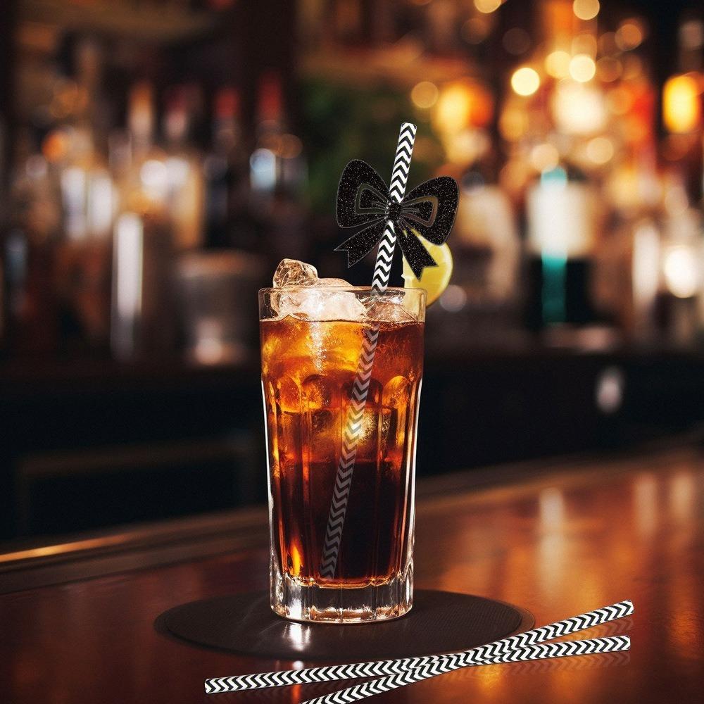 24pcs Thickened Bows Paper Straw DIY Party Straw Disposable Drinking Straw Wedding Party Supplies