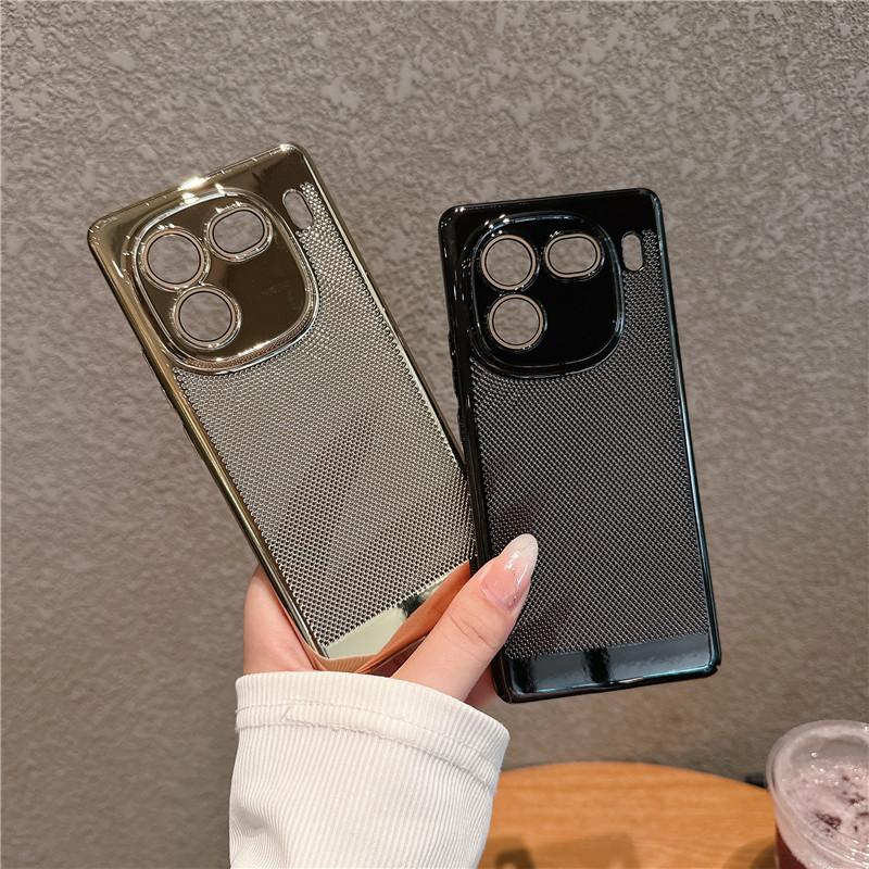 Full Cover Plating Grid Heat Dissipation PC Case With Lens Film For Vivo iQOO 12 Pro Back Shell Protector