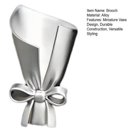 Broszka Miniaturowy Wazon Design Lekka Broszka ze Stopu z Kokardką Gładkie Błyszczące Wykończenie Noszalny Dodatek Artystyczny