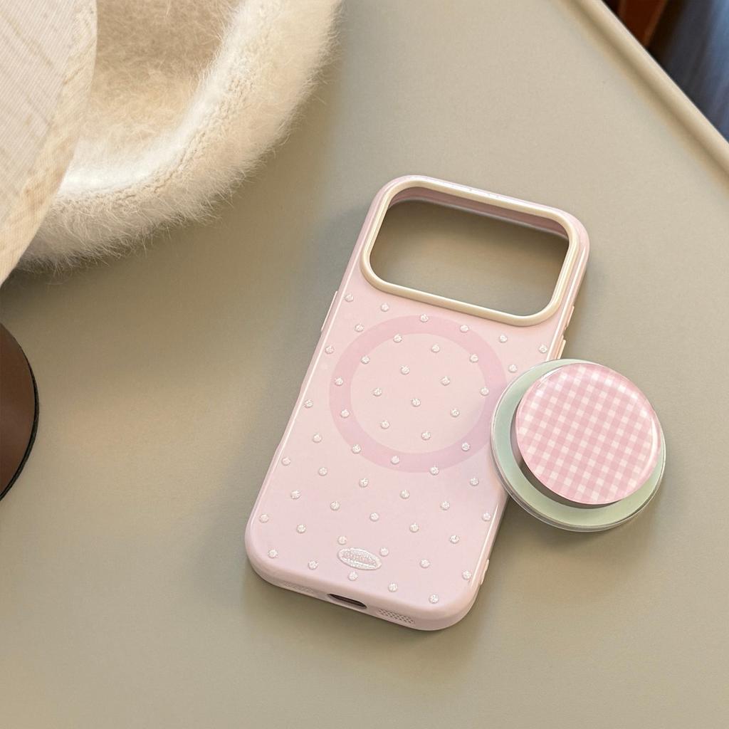 Simple ins polka dots are suitable for Apple 17Pro Max mobile phone case iphone16 relief glitter 15 magnetic suction bracket