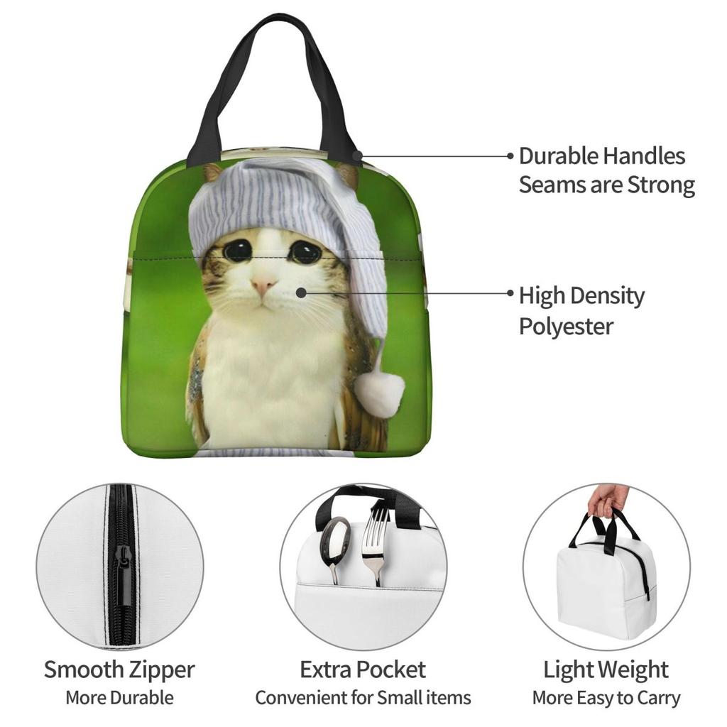 Meowl Cat Owl Meme Thermal Insulated Lunch Bags for School Portable Food Bag Cooler Thermal Lunch Box