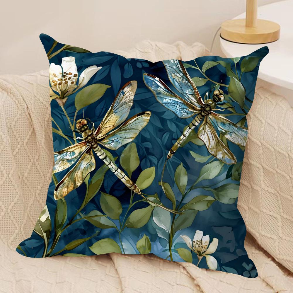 Dragonfly Lotus Cushion Cover Soft Plush Fabric DoubleSided Printed Cushion Covers for All Seasons Modern HomeDecor Gift