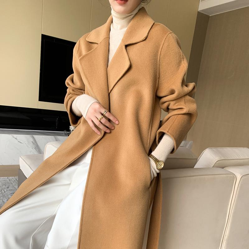 Women's Extra Long Wool Double-Faced Overcoat - Autumn/Winter Fashion with Suit Collar