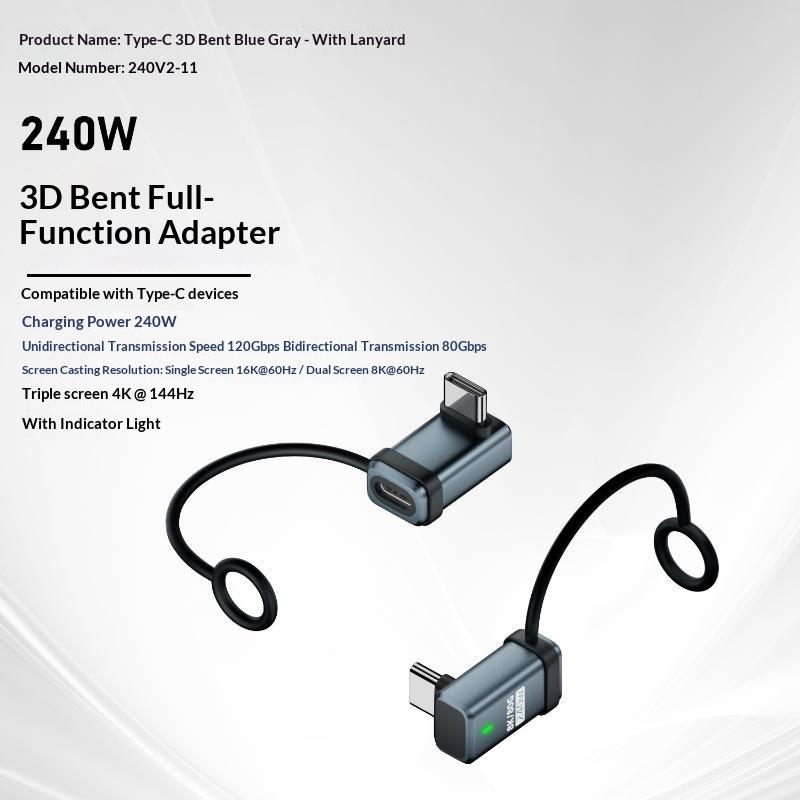 USB4 240W PD 5A Right Angle USB C to Type C Converter Fast Charging Data Sync Adapter for Car Camping Trip Charging