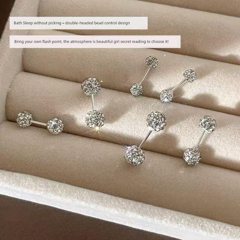 

Titanium Steel Ear Studs Women Ear Piercing Niche High Sense Ins Sleep without Picking Double-Headed Full of Crystals Ear Bone Stud Shiny 6 Thread full drill balls 3+4+5mm [1 pair each]