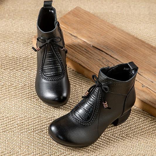2026 autumn and winter thick heel short boots women's leather shoes new round toe retro versatile temperament single boot