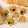 18K Gold Stainless Steel Scallop Zircon Earrings for Women, Light Luxury Versatile Studs, Ocean Titanium Steel Ear Jewelry