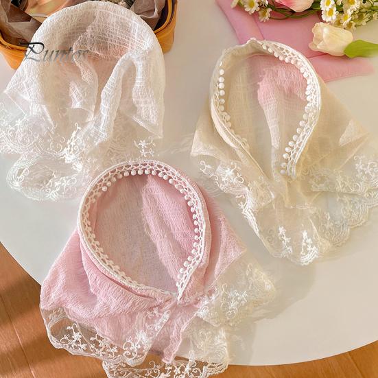 Kvinner pannebånd rutete trykk Blondesøm Trekantskjerf Sklisikkert pannebånd Pastoral stil Hårbøyle Hårtilbehør