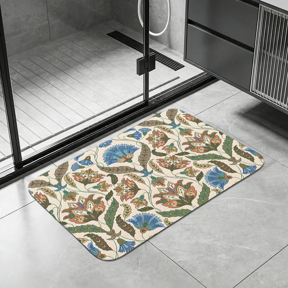Pattern Persian Floral Scroll Floor Mat Diatomite Bath Mat, Quick Dry, Absorbent, Multi-Scene Mat