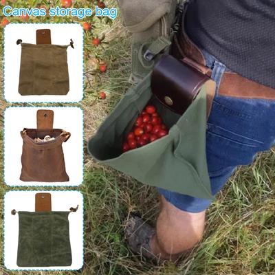 Sac de bushcraft en cuir synthétique et toile, pochette de recherche de nourriture pour la randonnée, pochette à outils avec boucle et cordon de serrage pour le camping en plein air