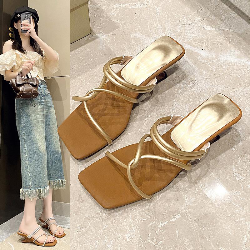 French Thin-band Roman Sandals for Women's Summer 2025 New Fashion Wedge Heel High-heeled Flip-flops for Women To Wear Outside