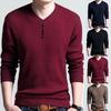 Chic Men Solid Color V Neck Long Sleeve Pullover Slim Fit Knitted Sweater Blouse