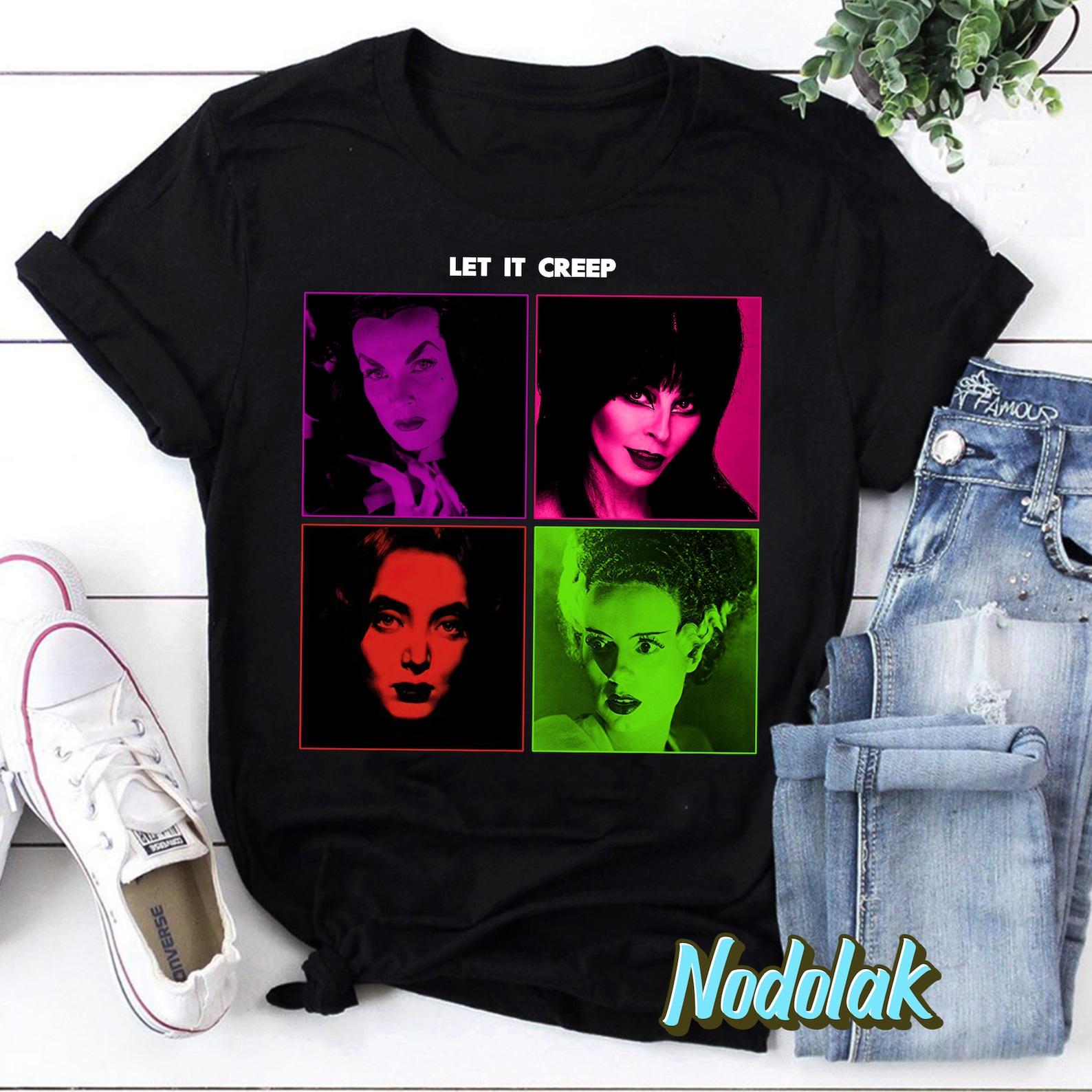 Let It Creep Vampira Lily Munster Bride Of Frankenstein T-Shirt, Goth Queens Shirt, Morticia Addams Shirt, Halloween Shirt S