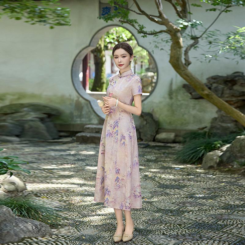 Úzká matka národní styl nový čínský denní Suzhou vylepšené čchang-pao 1011 nové dámské luxusní šaty léto