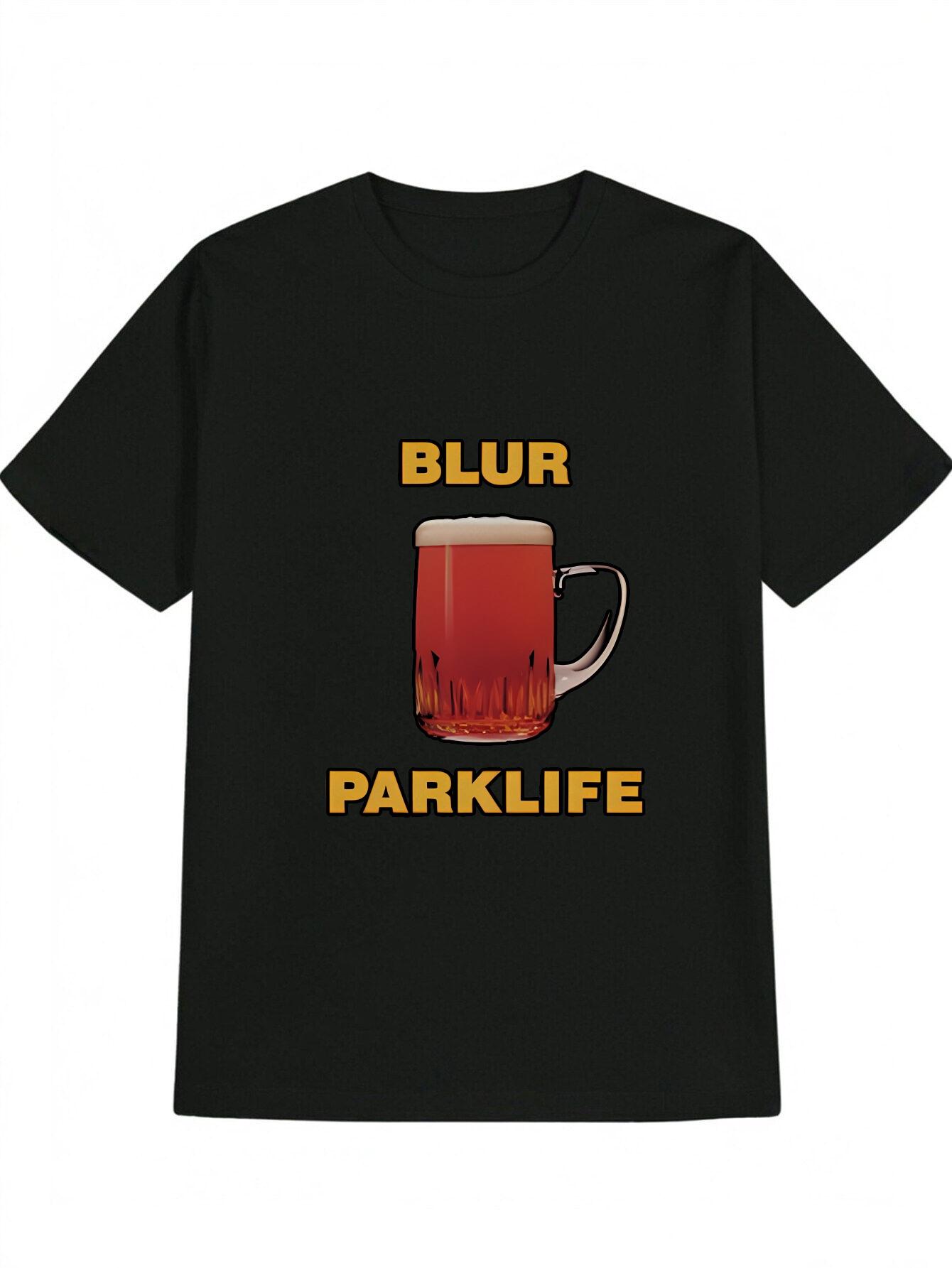 

Casual Graphic Print Round Neck T-shirt - Black with BLUR PARKLIFE Beer Design XL