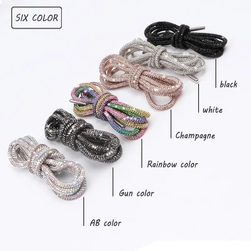 Luxury Rhinestone Shoe Laces Rainbow Diamond round Shoelaces for Sneakers 100/120/140/160CM DIY Strings 1Pcs