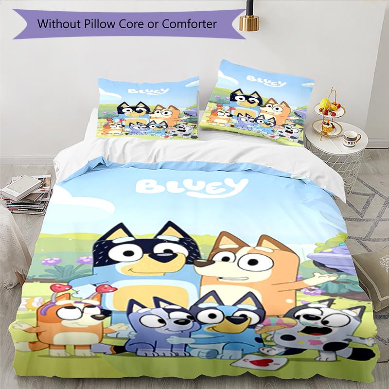 3pcs Bluey Bedding Set Duvet Cover Closure Includes 1 Duvet Cover & 2 Pillowcases, Soft and Comfortable for All Seasons.